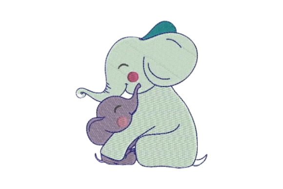 Cuddling Mom and Baby Elephant